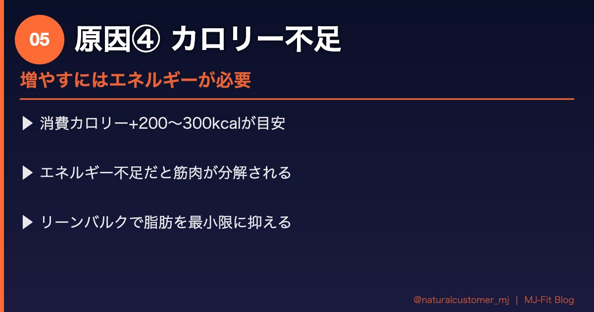 カロリー不足が筋肉がつかない原因