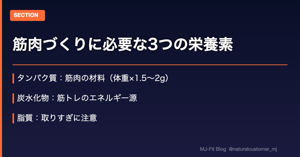 筋肉づくりに必要な3つの栄養素