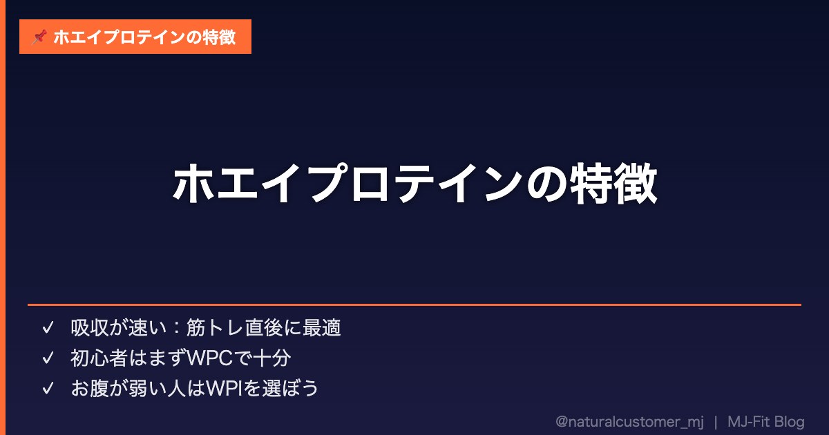 ホエイプロテインの特徴を解説する画像